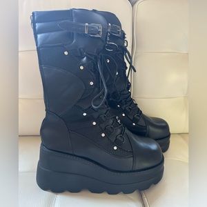 Black Leather-like Goth Boots, Sz41(10 in women’s), New
